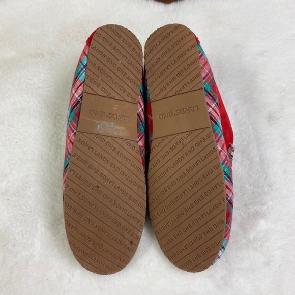 Lands' End Women's Soft Flannel Moccasin Slippers Plaid Red NWOT size 10‎ - Picture 11 of 13